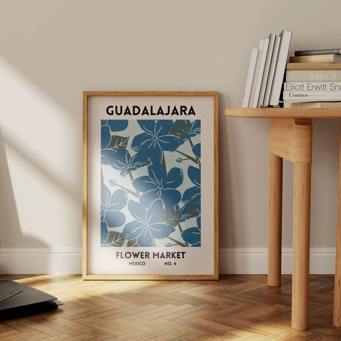 Guadalajara Mexico Flower Market Blue Floral Botanical Art Poster - Image 2