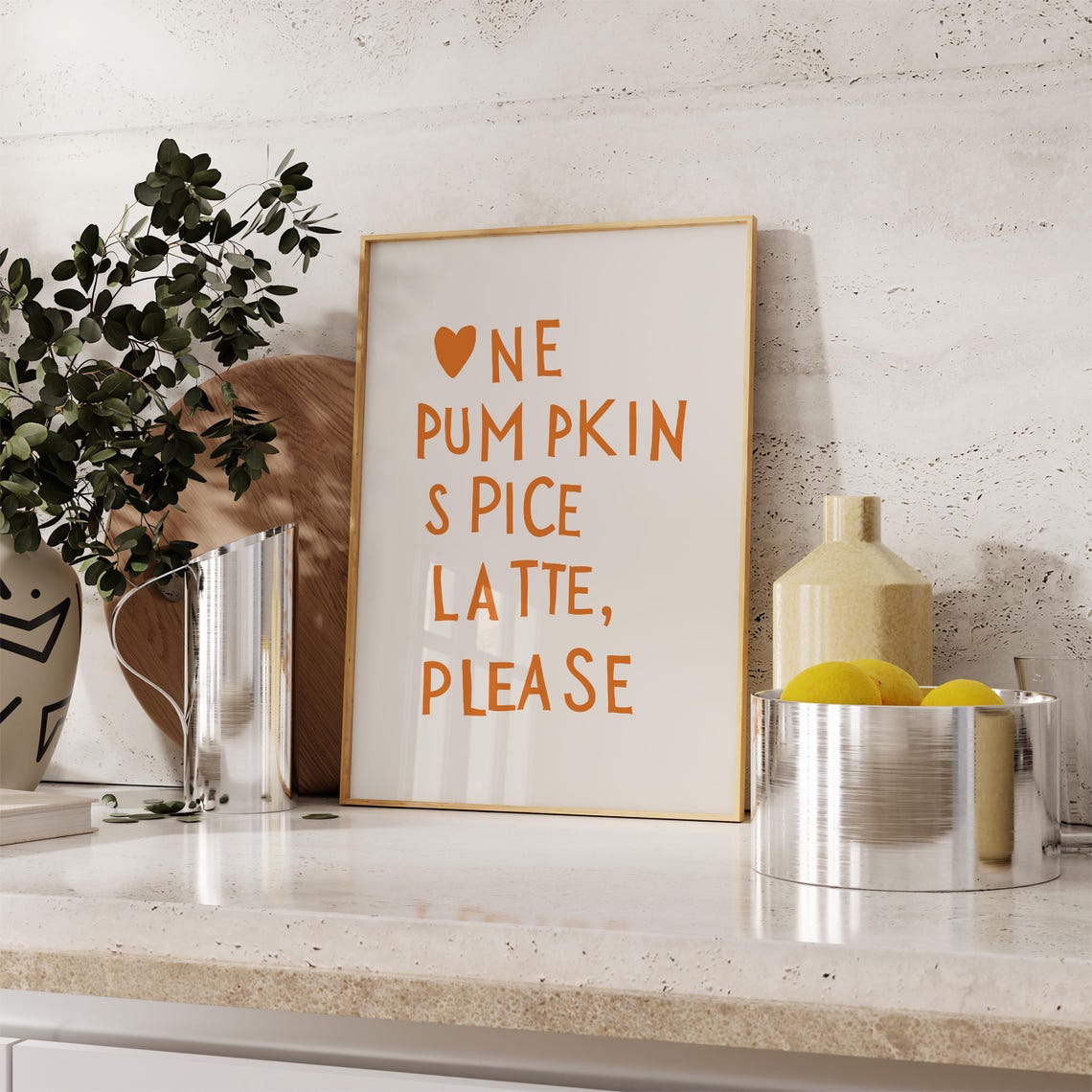 One Pumpkin Spice Latte Please Warm Orange Heart Typography Print - Image 3