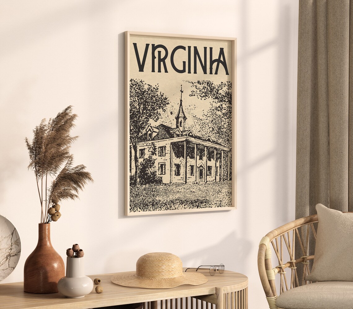 Virginia Vintage Historic Plantation Engraving Travel Poster - Image 3