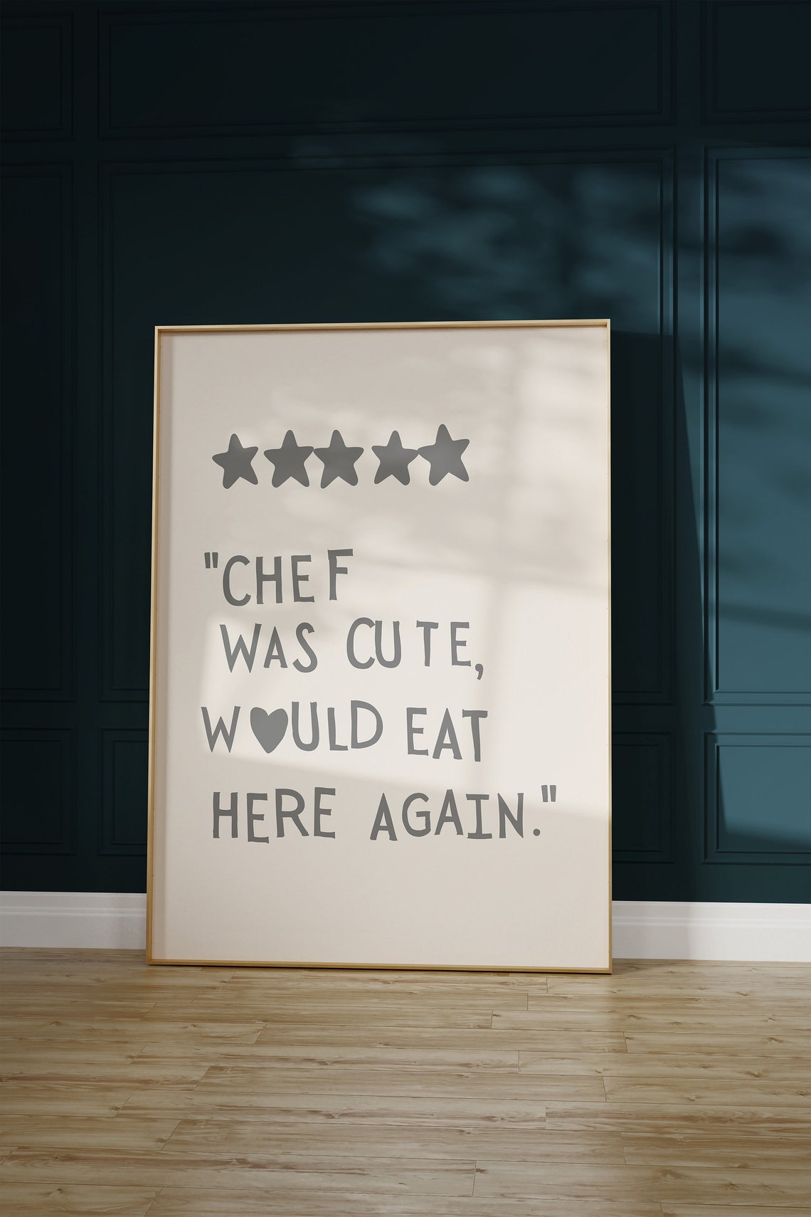 Chef Was Cute Would Eat Here Again Gray Five Star Review Poster - Image 2