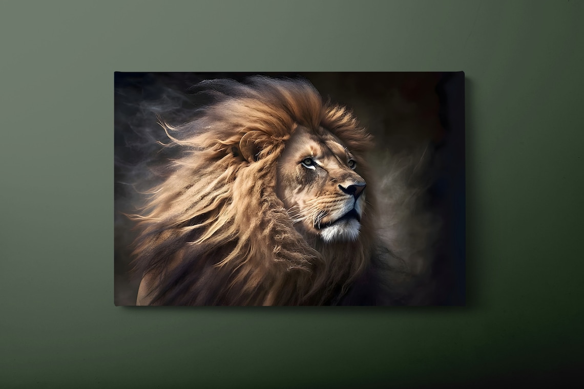 Majestic Lion Big Cat Portrait Wildlife Painting Animal Wall Art
