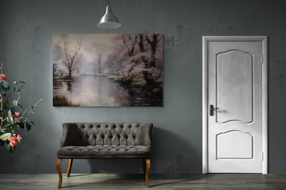 Vintage Forest River, Spring Painting - Image 2