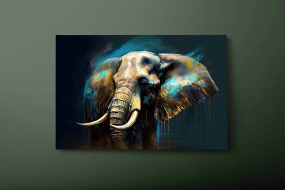 Colorful Elephant Head With Paint Splashes Wildlife Art Poster