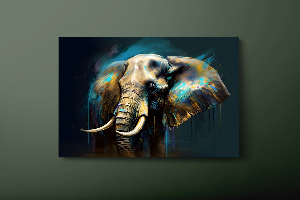 Colorful Elephant Head With Paint Splashes Wildlife Art Poster