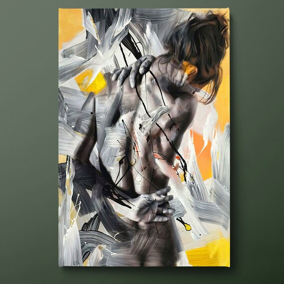 Abstract Woman Sitting Black Yellow Modern Female Figure Wall Art
