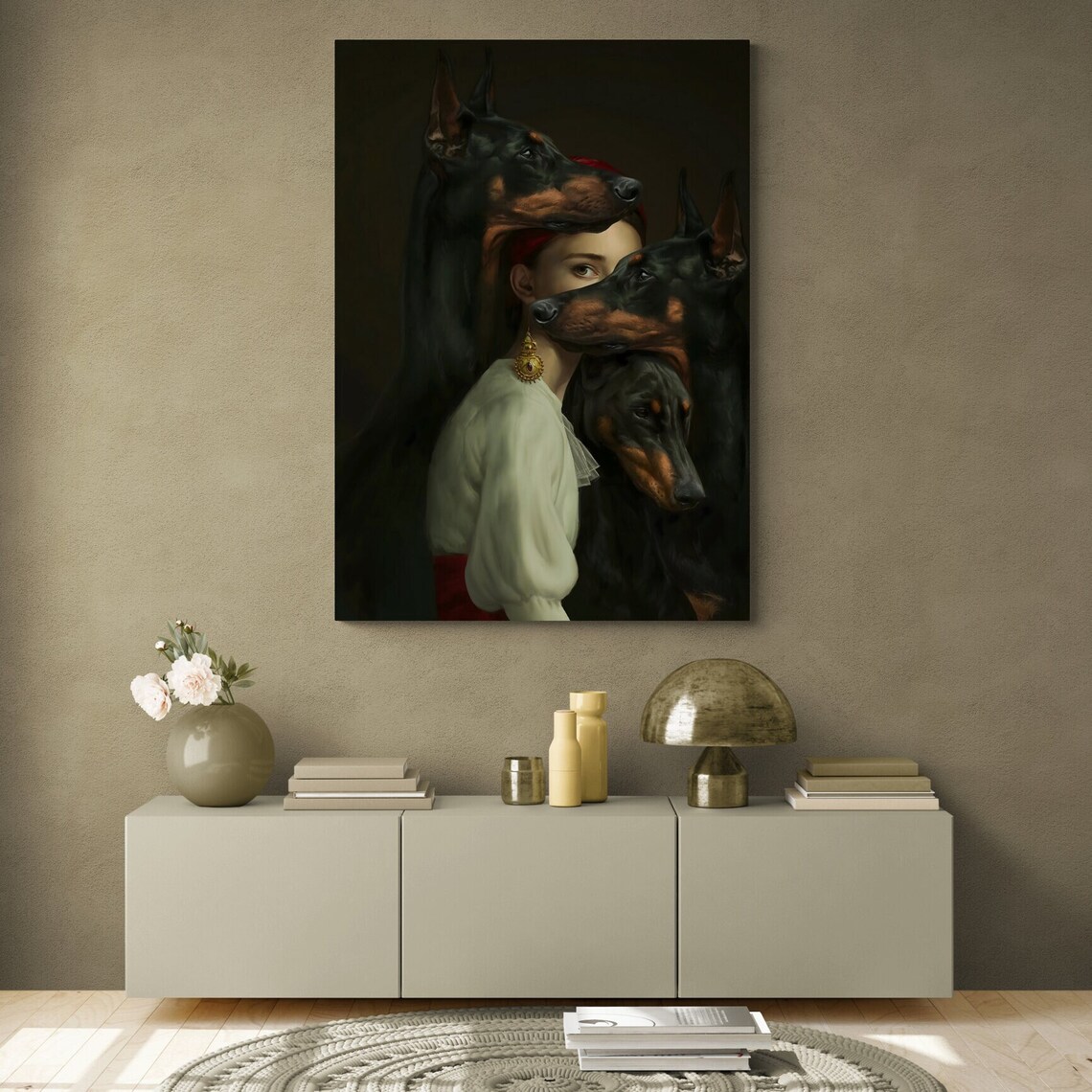 Woman And Doberman Pinscher Portrait Art Print - Image 2