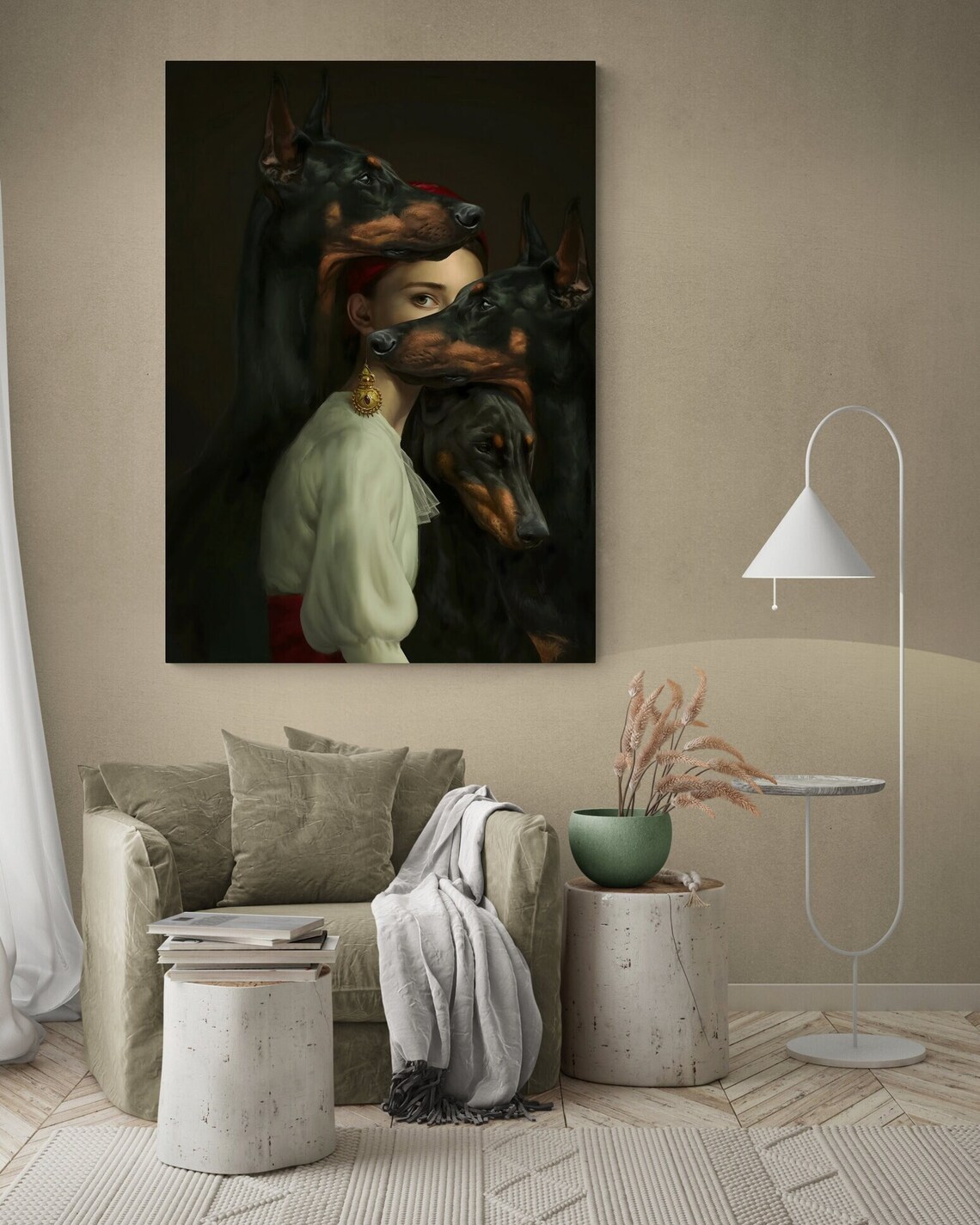 Woman And Doberman Pinscher Portrait Art Print - Image 3