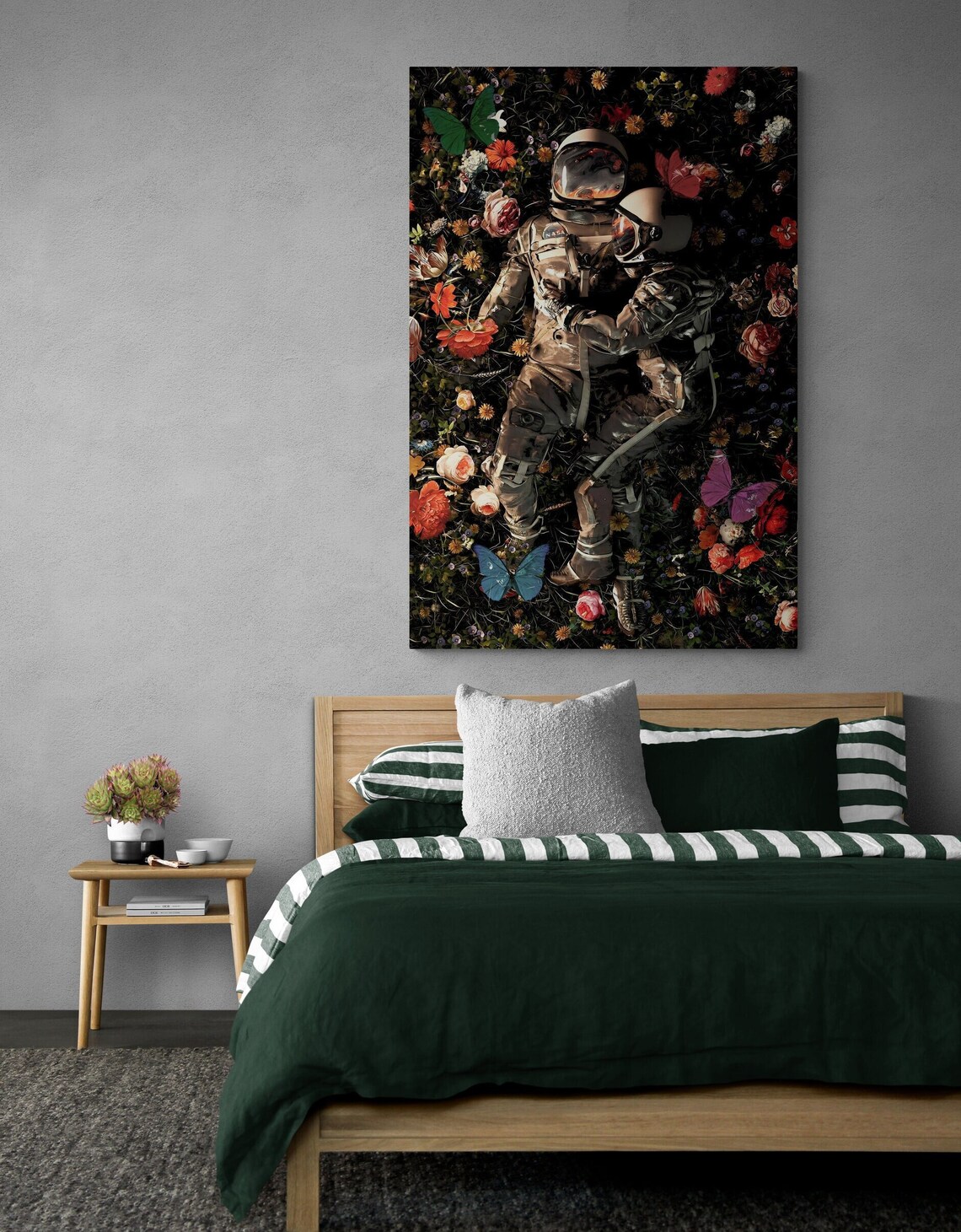 Love In Space Astronaut Couple Embrace Flower Field Fantasy Art Poster - Image 2