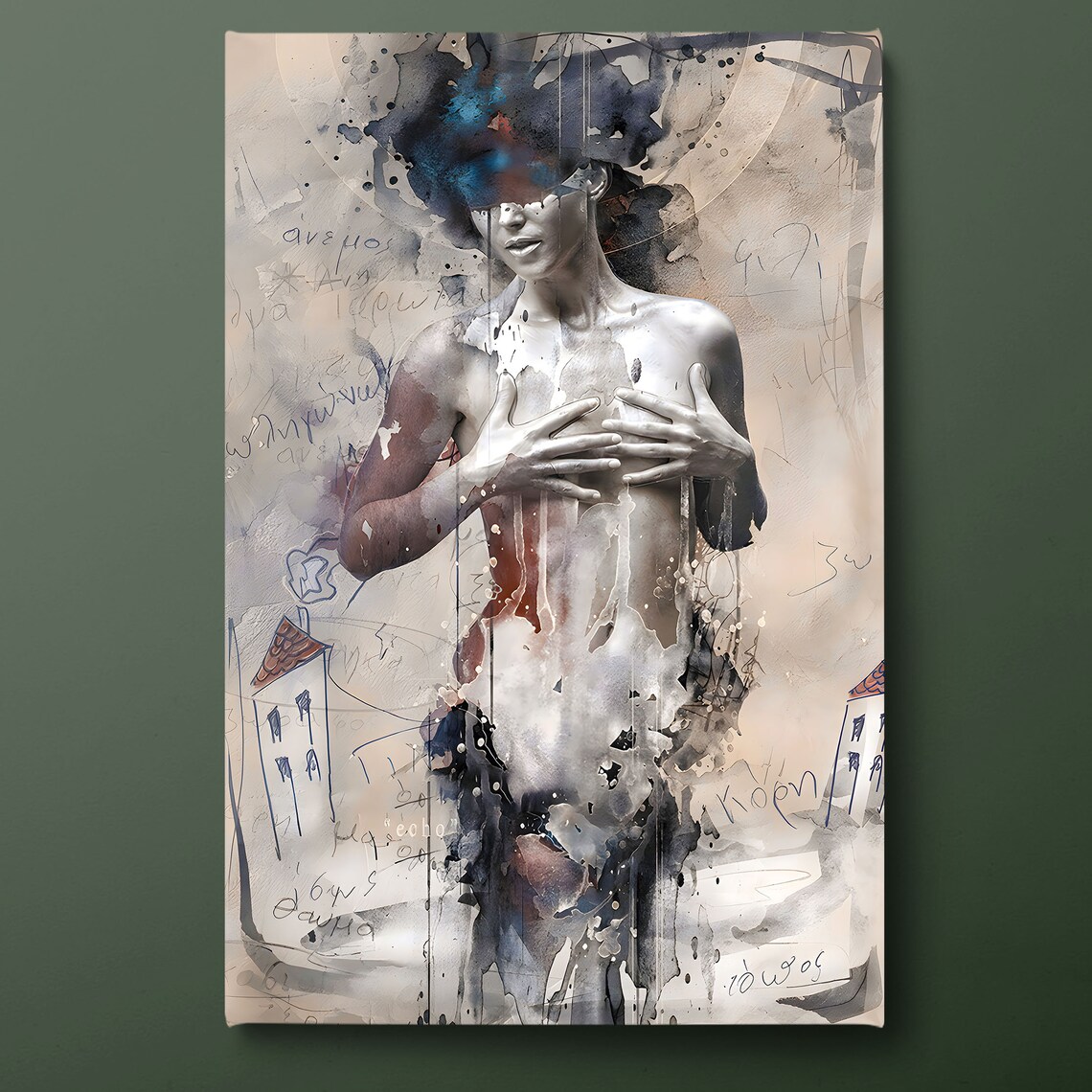 Abstract Woman Mixed Media Watercolor Portrait Modern Art Print