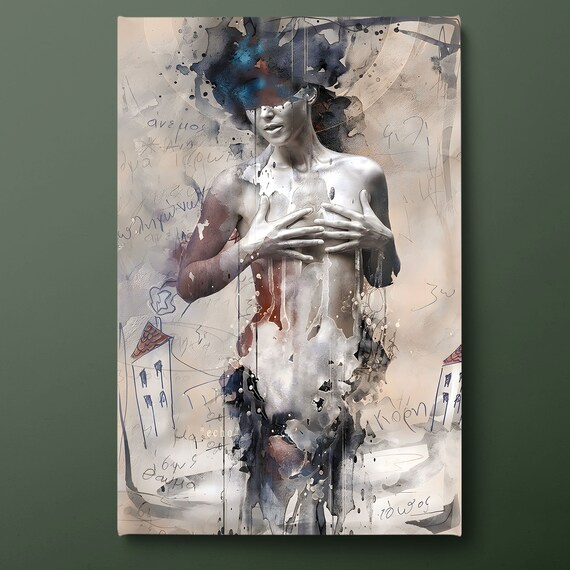 Abstract Woman Mixed Media Watercolor Portrait Modern Art Print