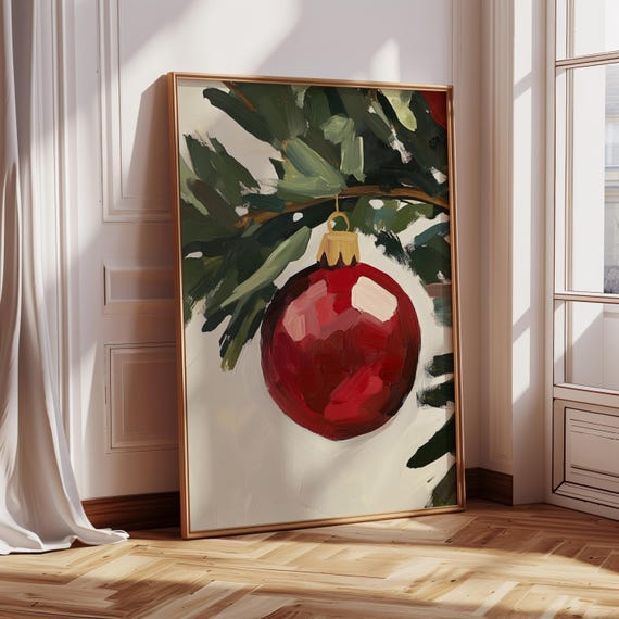 Vintage Christmas Ornament Art Print, Cozy Holiday