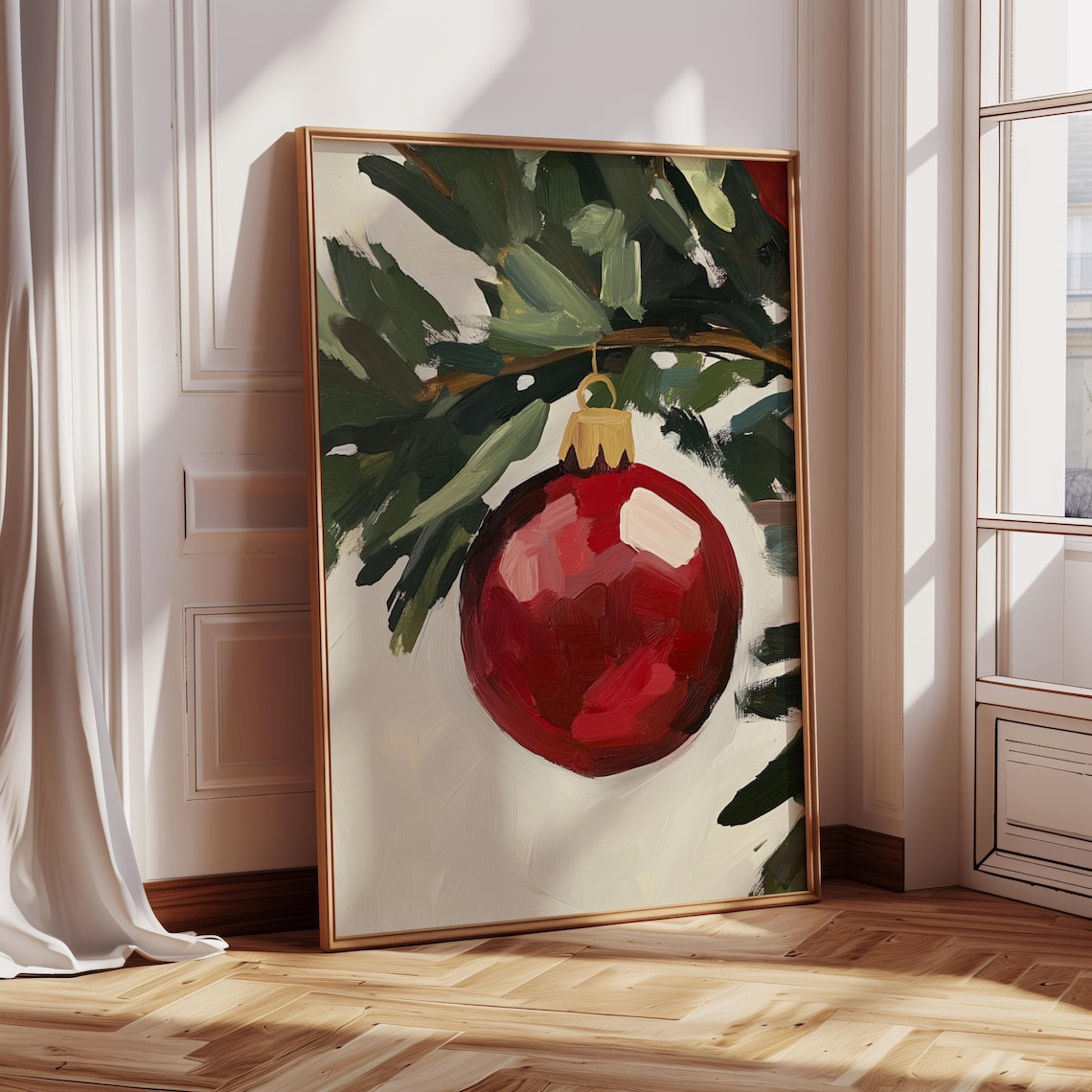 Vintage Christmas Ornament Art Print, Cozy Holiday