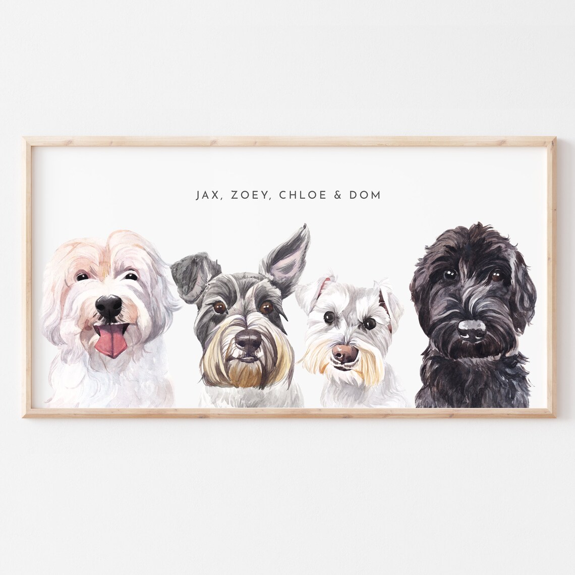 Four Pet Watercolor Portrait Custom Pet Art Print