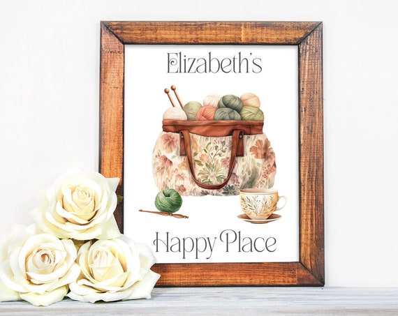 Personalized Wall Art Knitting Crochet Sign Watercolor Yarn Print Custom Name Gift 5x7 8x10 85x11 11x14 16x20 Diy Custom Decor