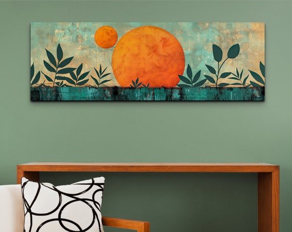 Panoramic Geometric Mid Century Modern Sunrise Wall Art