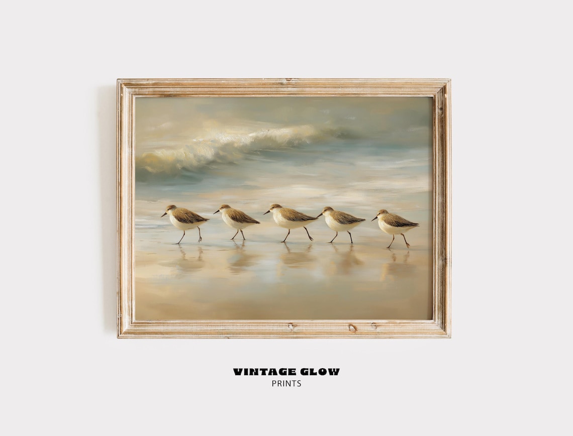 Vintage Sandpiper Birds Coastal Seascape Art Print