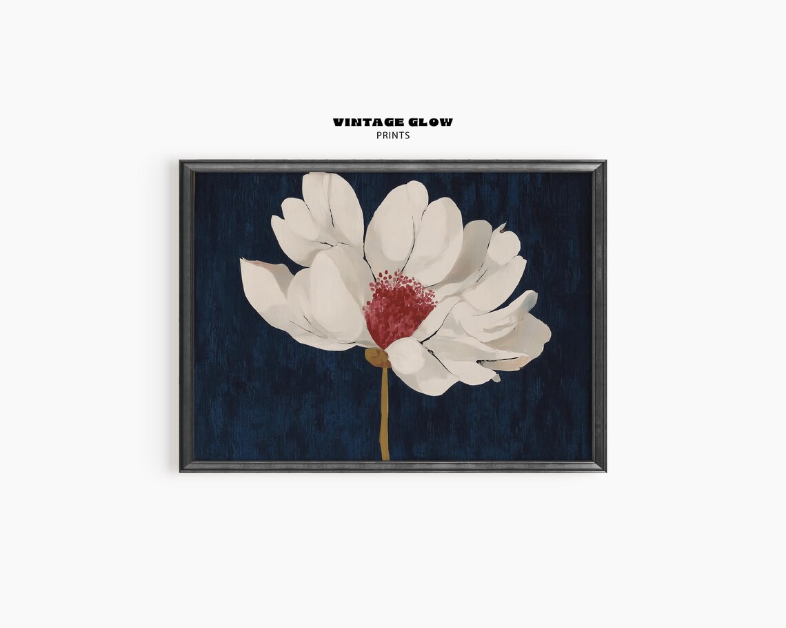 Vintage White Floral Print, Minimalist Botanical Art