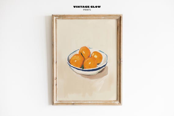 Orange Fruit Wall Art Print Retro Farmhouse Kitchen Decor Trendy Still Life Food Poster Vintage Style V113