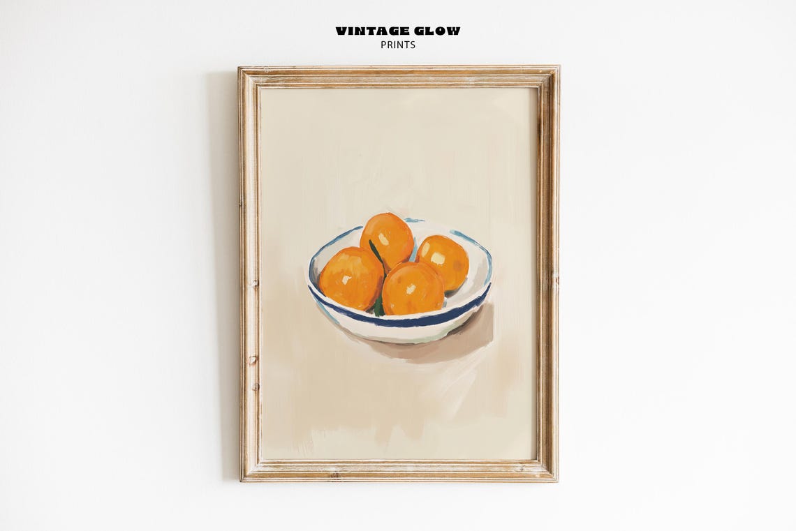 Vintage Orange Bowl Citrus Still Life Retro Kitchen Wall Art