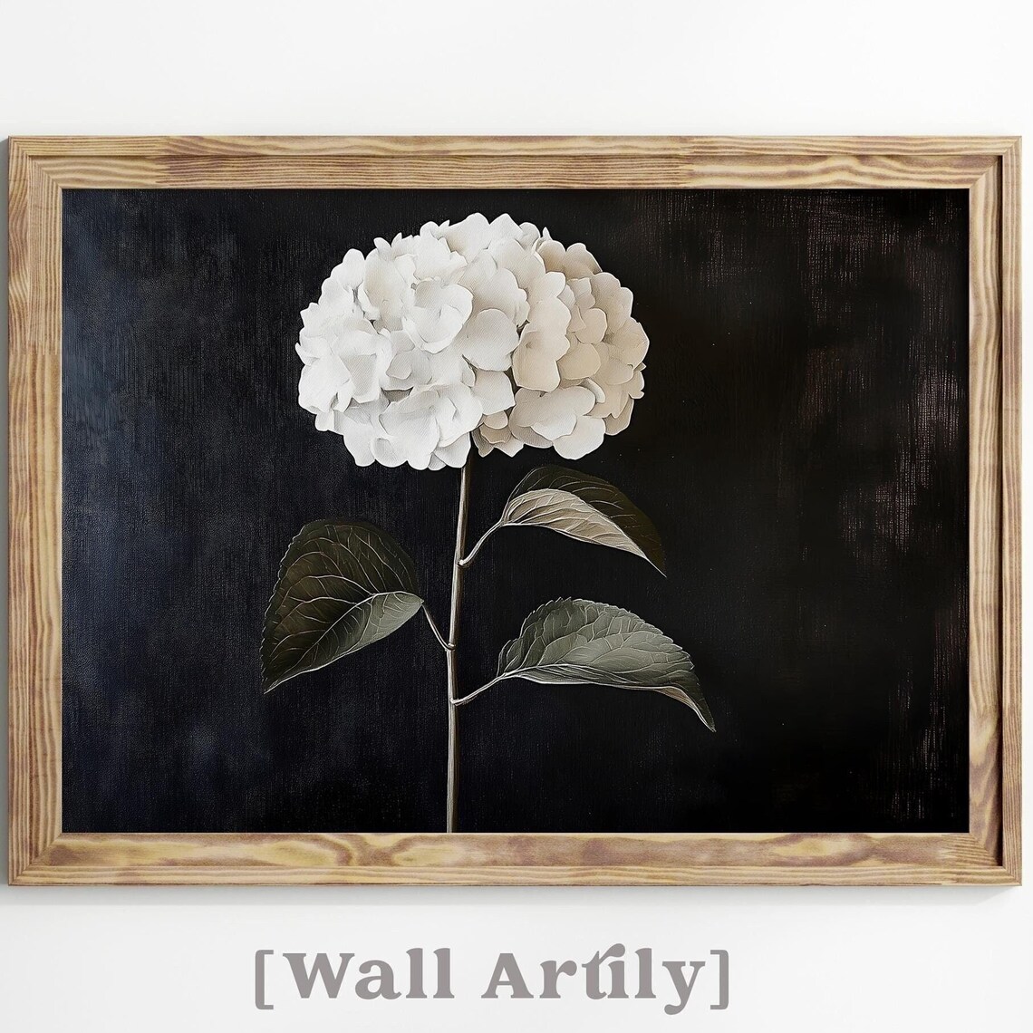 White Hydrangea Moody Dark Background Floral Botanical Poster