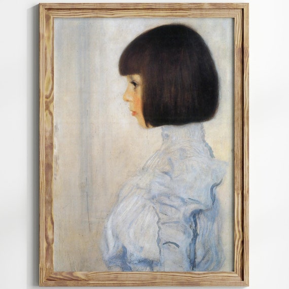 Vintage Portrait Of A Girl Wall Art Klimt Antique Oil Painting Impressionism Neutral Farmhouse Wall Decor Print