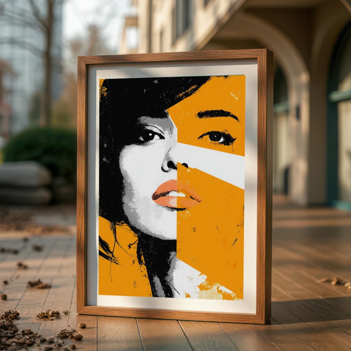 Orange Black Pop Art Woman Portrait Bold Red Lip Fashion Poster