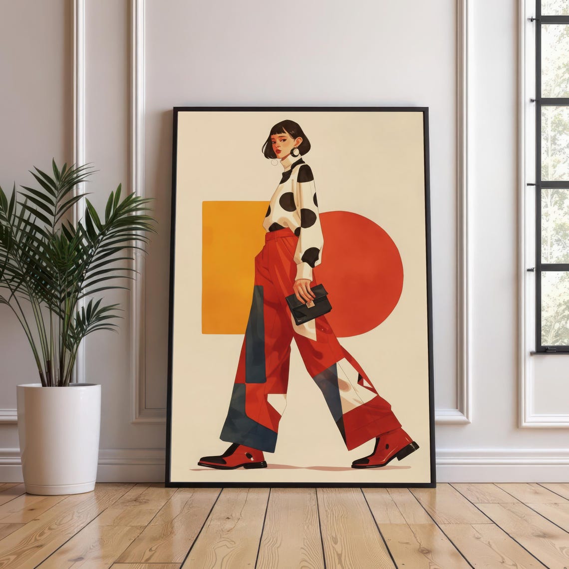 Polka Dot Patchwork Fashion Illustration, Stylish Woman - Image 4