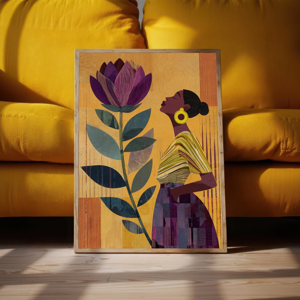Woman with Purple Flower Graphic Botanical Portrait Art Print