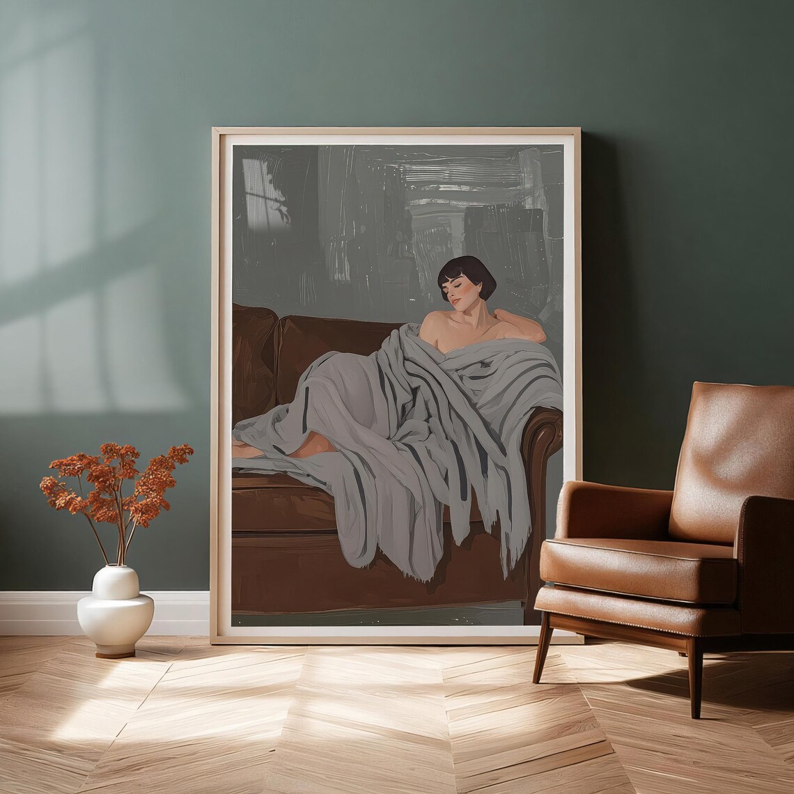 Minimalist Reclining Woman On Couch Portrait - Image 5