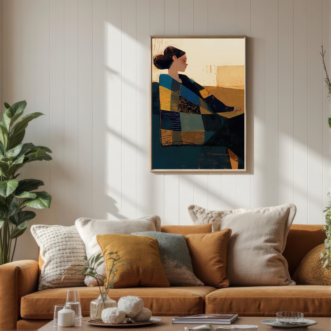 Cozy Retreat Woman With Patchwork Blanket, Illustration - Image 6