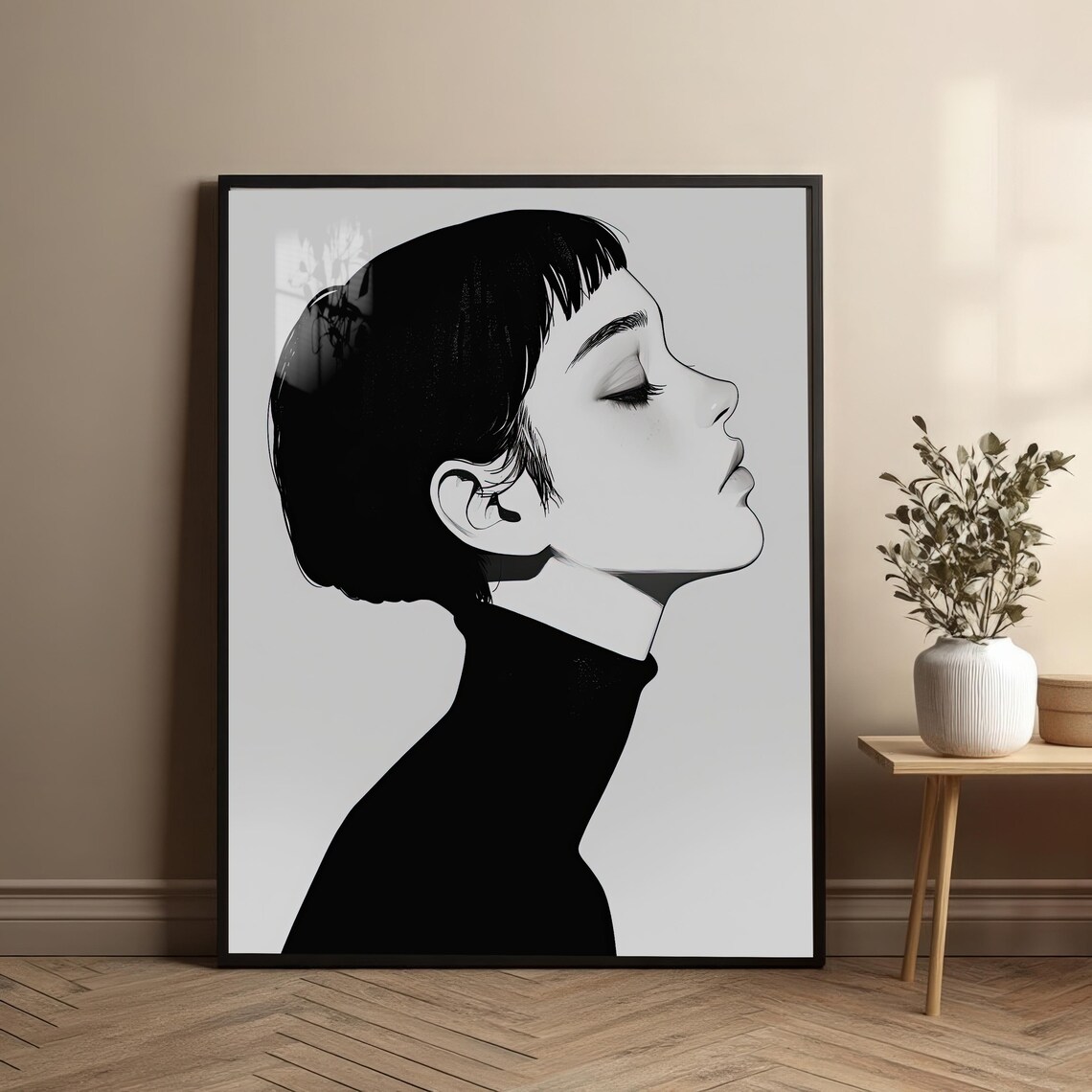 Minimalist Woman Portrait, Serene Figure Art Print