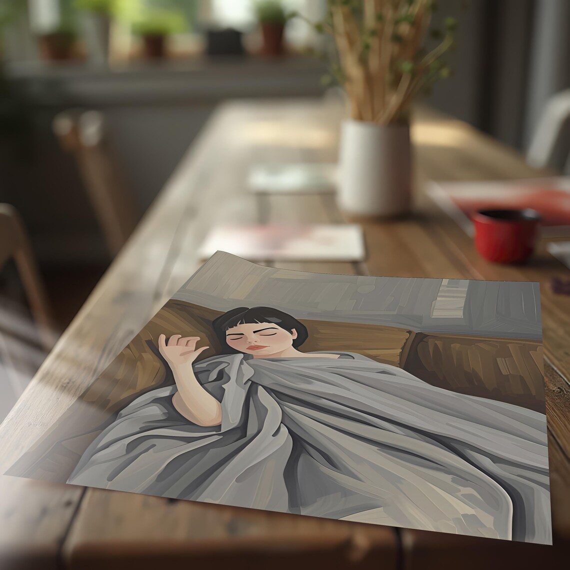 Sleeping Woman Cozy Illustration, Bedroom Wall Art - Image 5