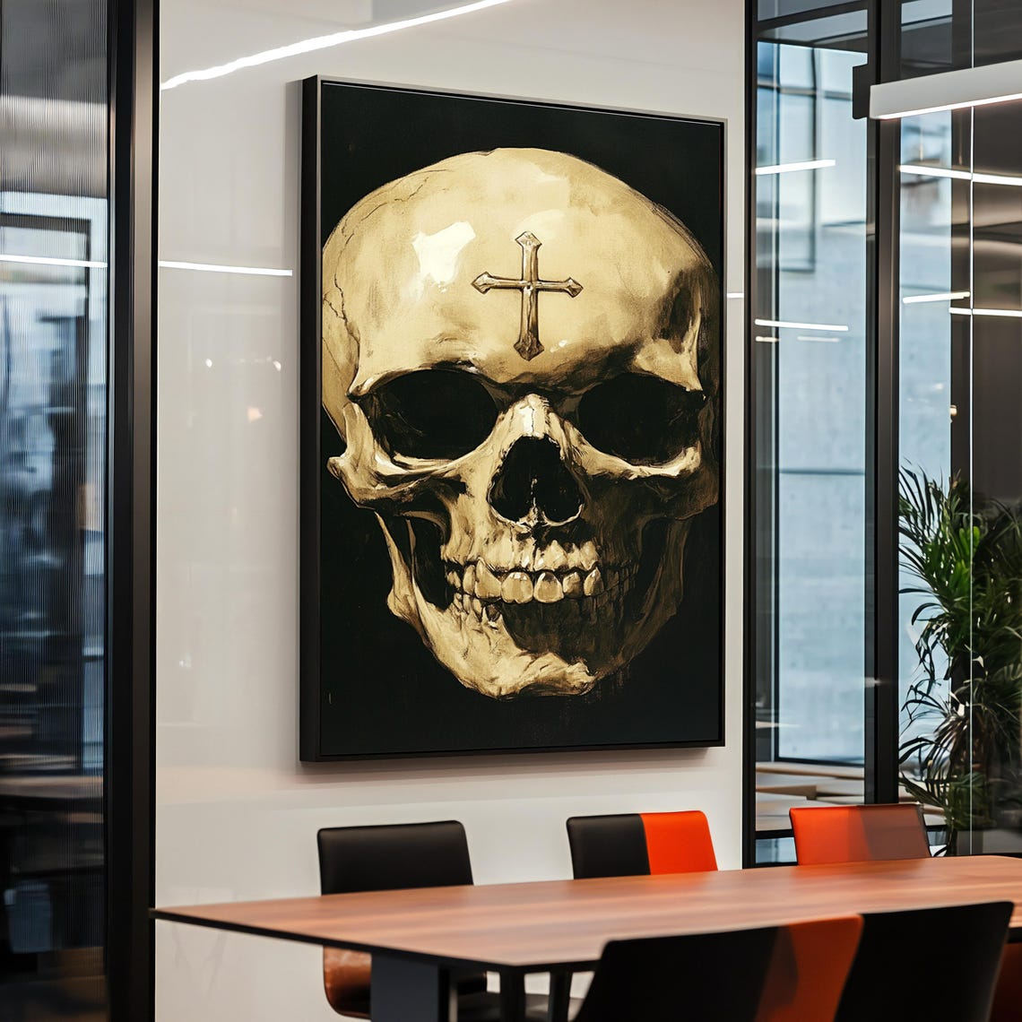 Framed Gothic Skull Print Dark Religious Wall Art
