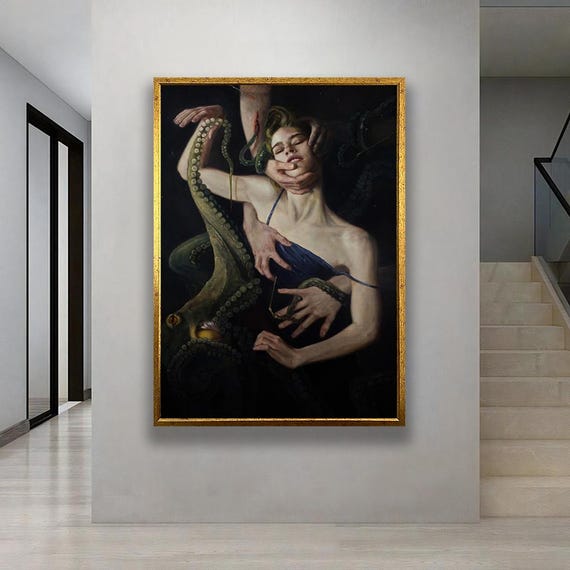 Surreal Tension Dark Abstract Art With Human And Octopus