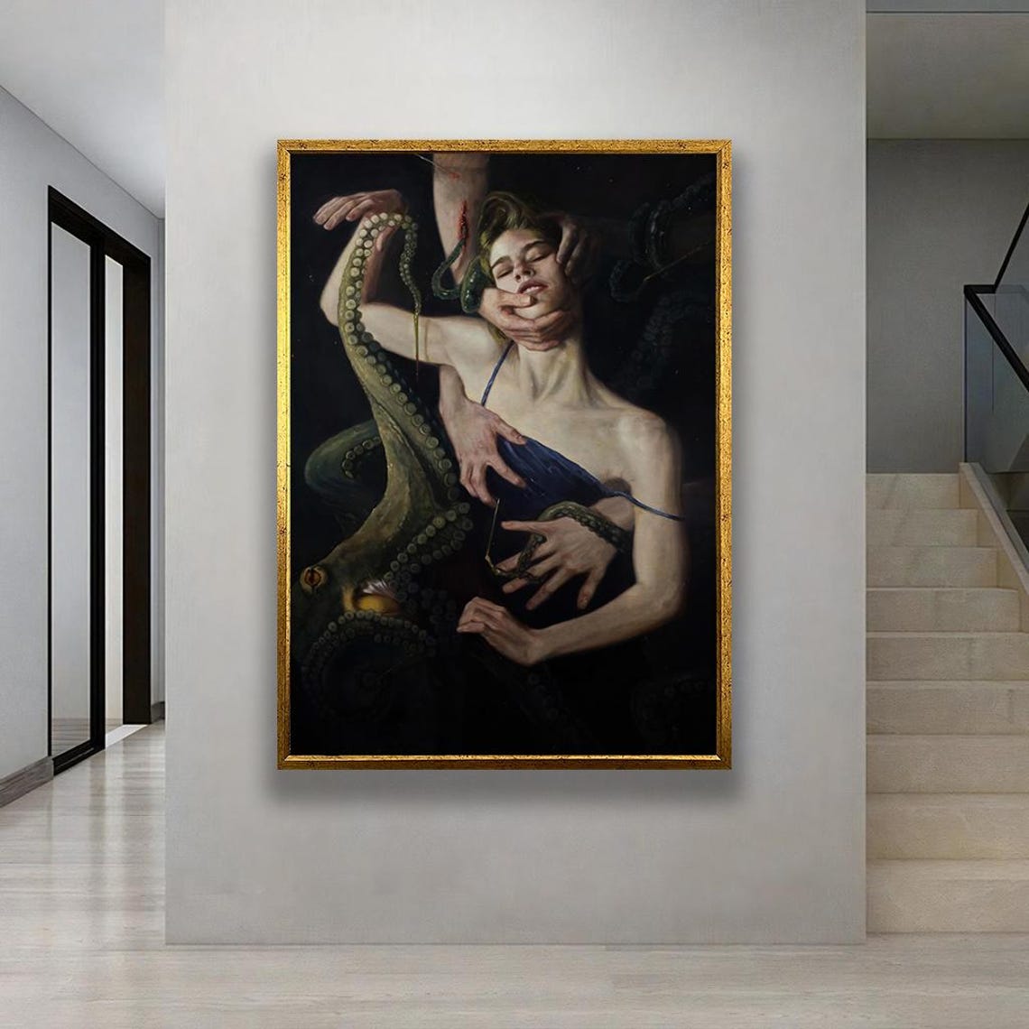 Surreal Tension Dark Abstract Art With Human And Octopus