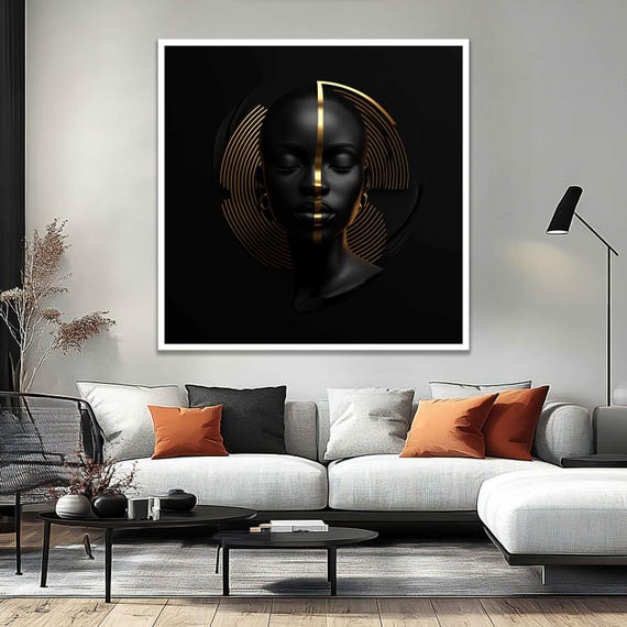 Luxury Black And Gold Woman Portrait Canvas Modern Minimal Wall Art
