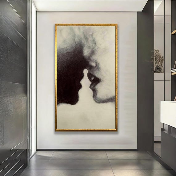 Abstract Couple Canvas Art Framed Or Unframed Black And White Lovers Portrait