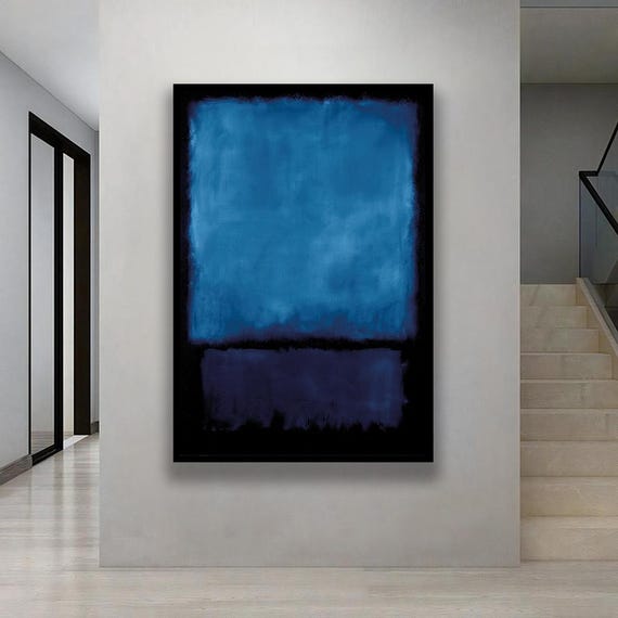 Blue Black Abstract Canvas Rothko Inspired Wall Art Modern Color Field Painting
