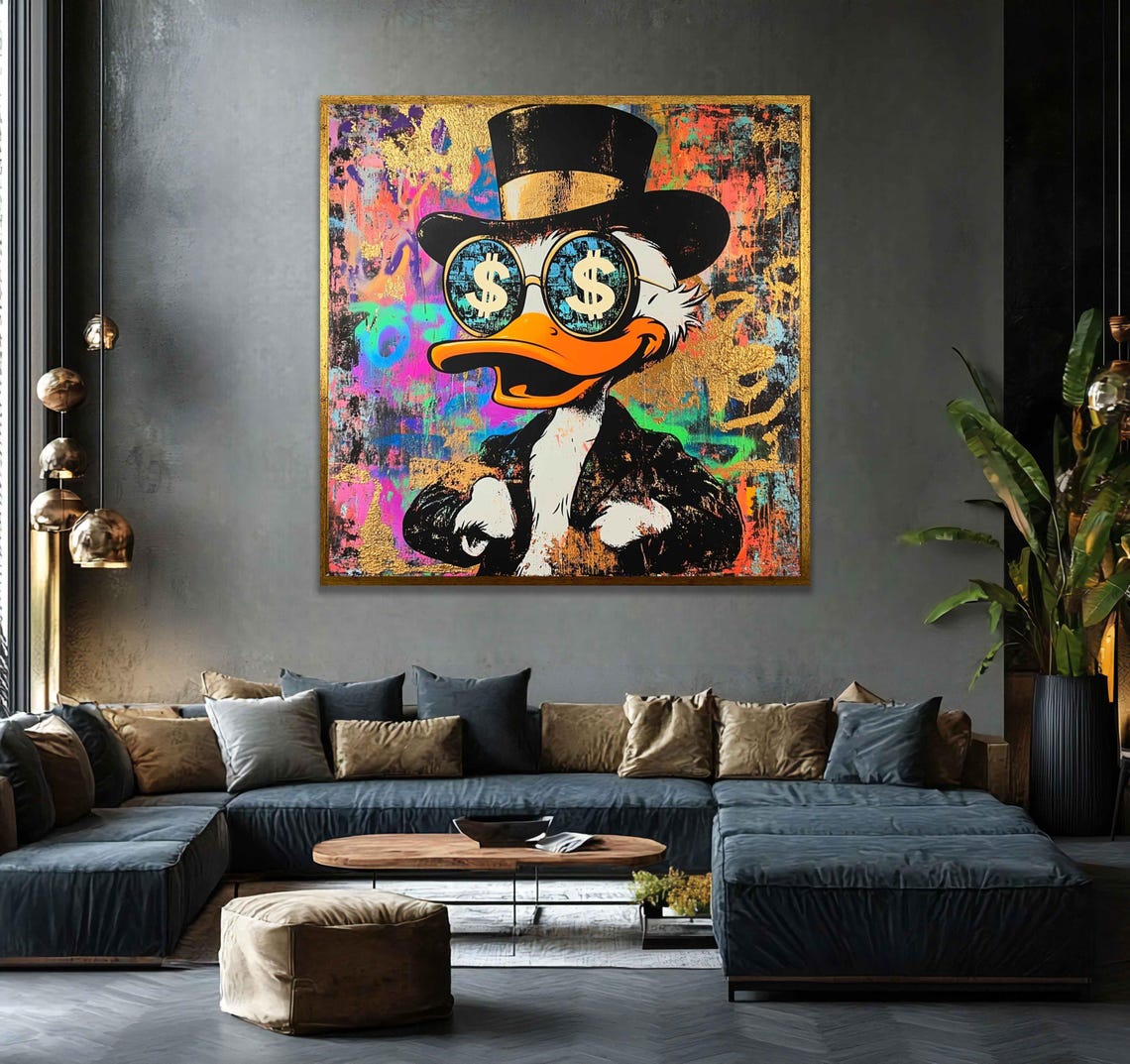 Scrooge McDuck Pop Art Dollar Glasses Top Hat Graffiti Poster