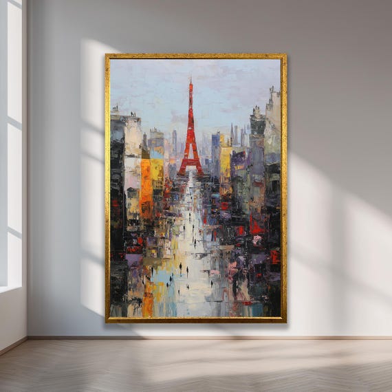 Paris Street Scene With Eiffel Tower Abstract Cityscape Canvas Art