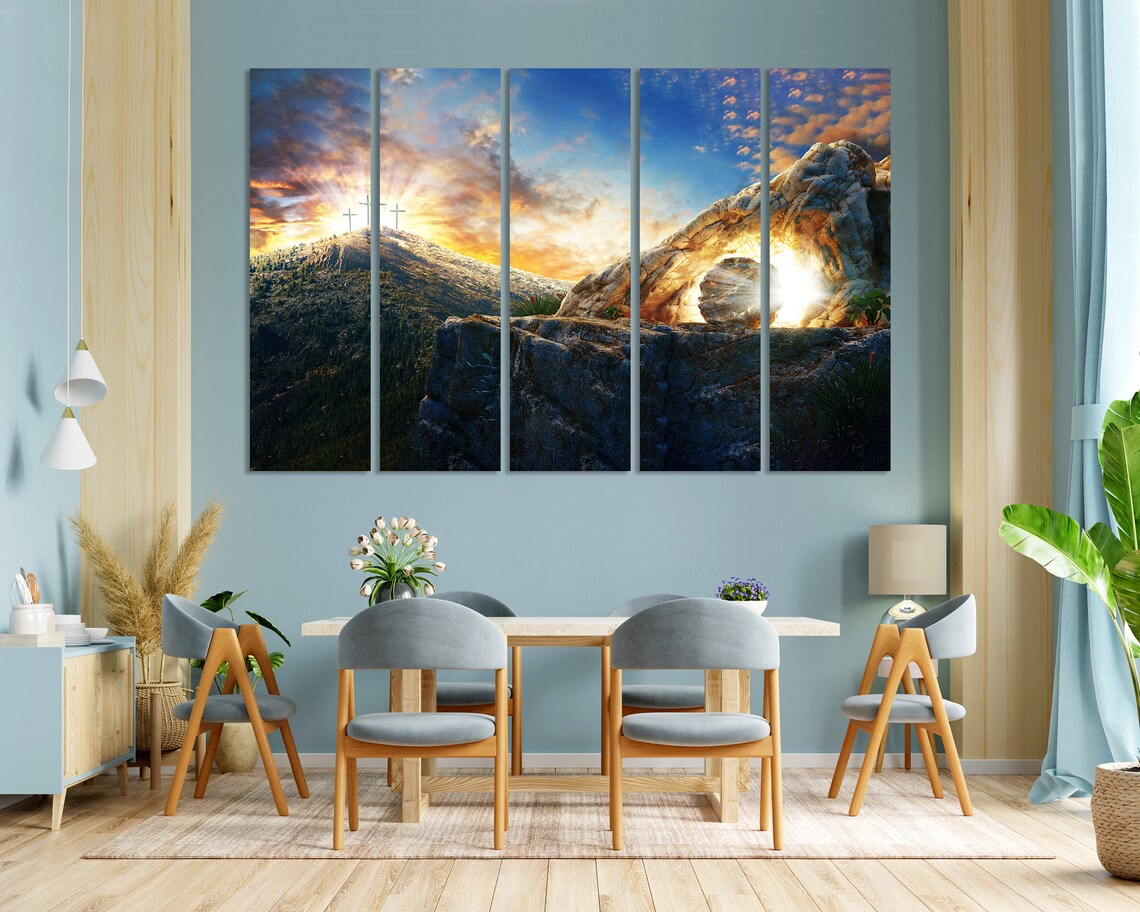 Three Crosses On Hill Sunrise Empty Tomb Christian Faith Art Poster - Image 3