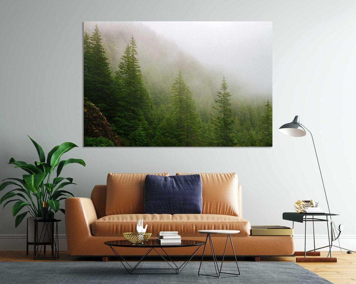 Foggy Green Pine Forest Mountains Mist Three Panel Nature Poster - Image 8