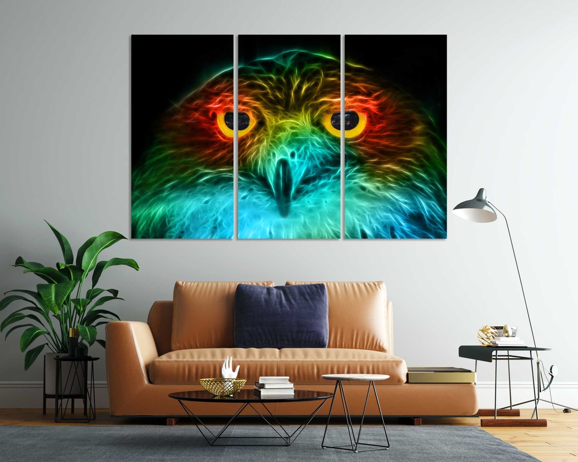 Colorful Fractal Owl Face Abstract Neon Eyes Bird Wall Art Poster - Image 7