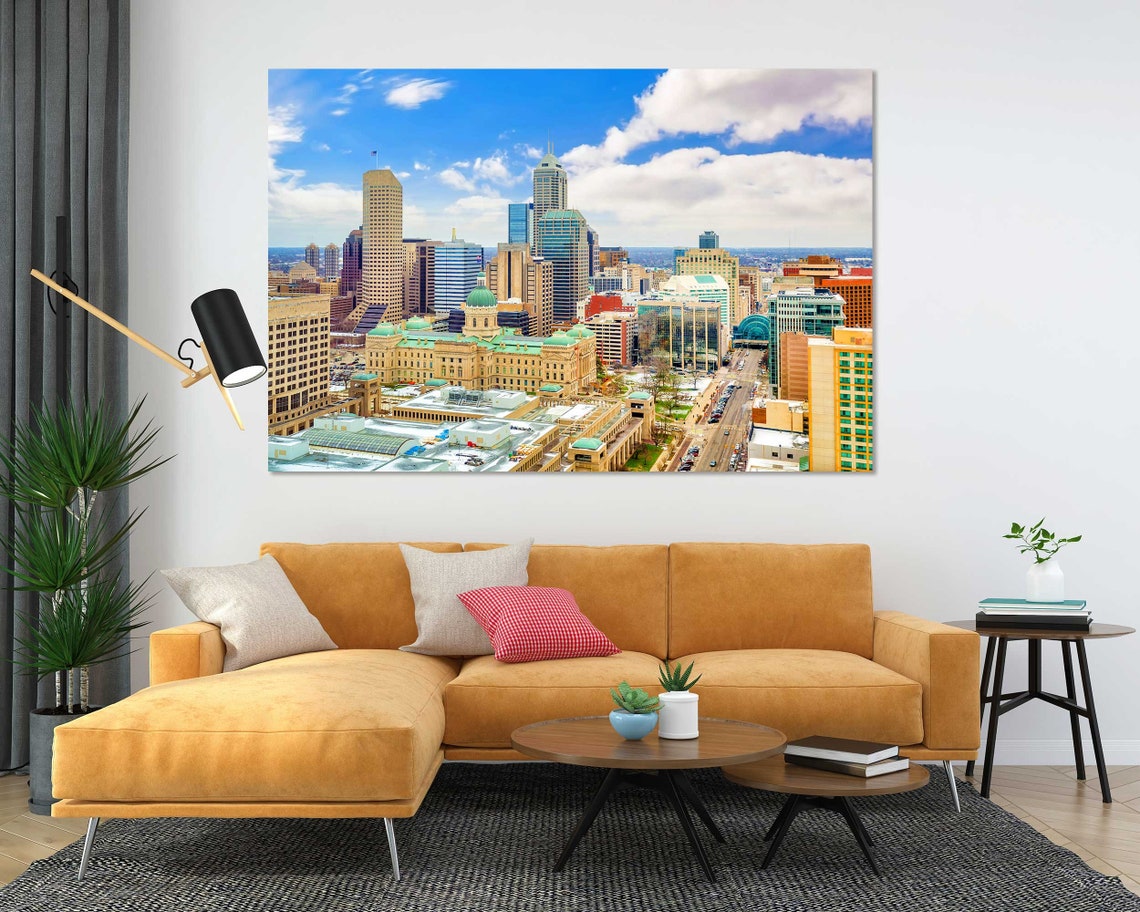 Indianapolis Indiana Downtown Skyline Sunny Day 3 Panel Wall Art - Image 5