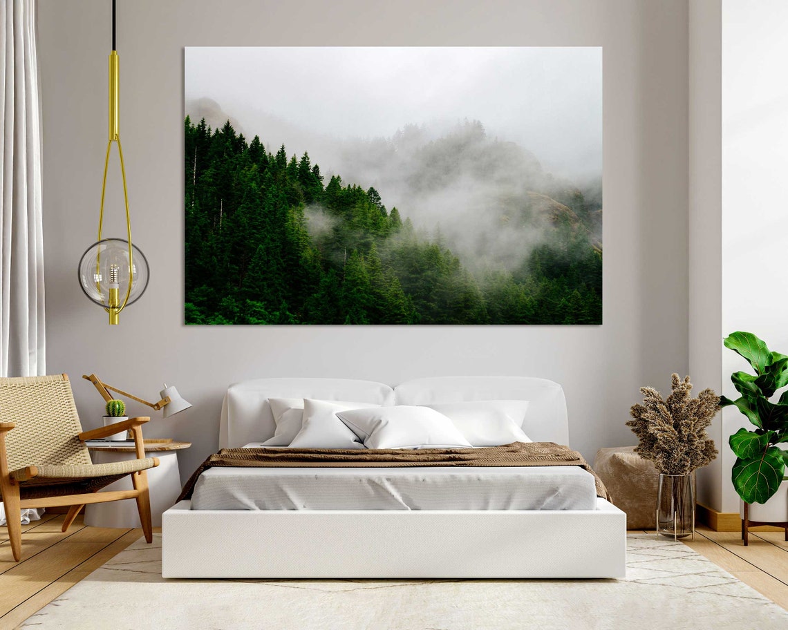 Misty Green Conifer Forest Mountain Fog Moody Nature Travel Poster
