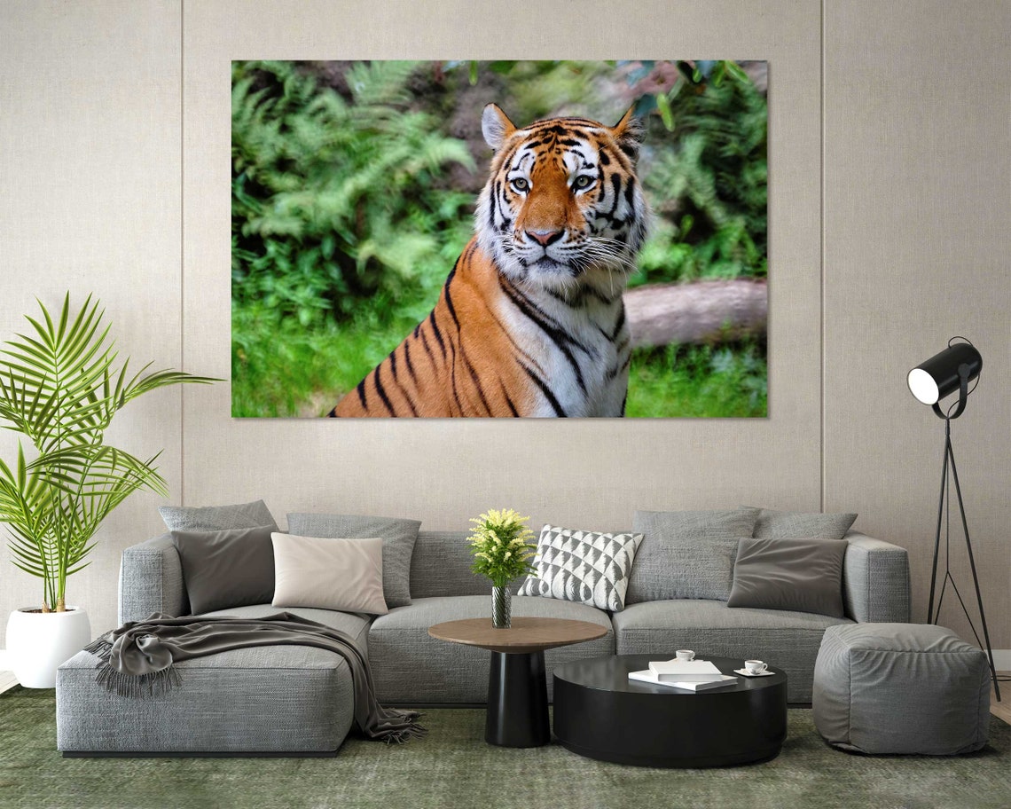 Majestic Tiger Portrait Green Jungle Background Big Cat Nature Poster - Image 2