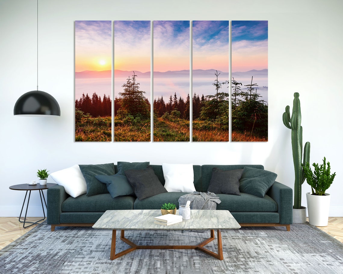 Sunset In The Mountains Landscape Decor For Wall Carpathian Of Ukraine Europe Photo Art On Mountains Painting Art Decor Foggy Art - Image 2