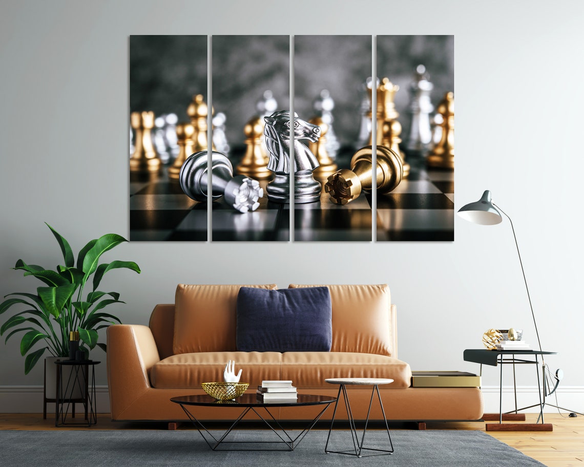 Silver Chess Knight Among Fallen Gold And Silver Pieces Art Print - Image 7