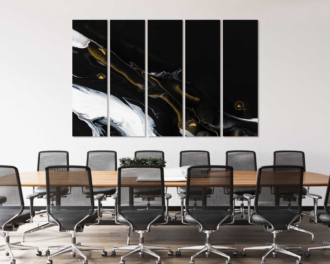 Black White Gold Abstract Marble Flowing Veins Modern Art Poster - Image 4
