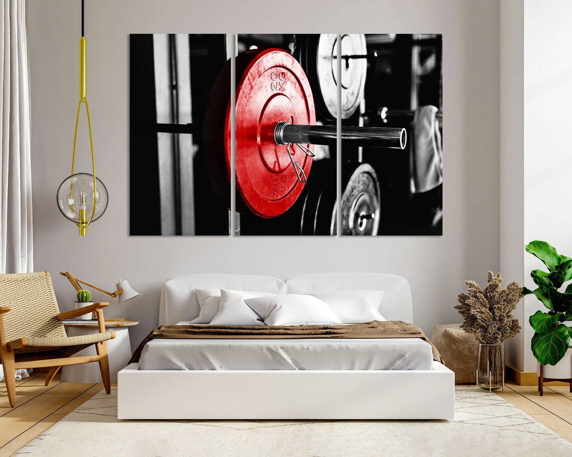 Barbell Red Weight Plate Gym Fitness Strength Training Black White Poster - Image 6